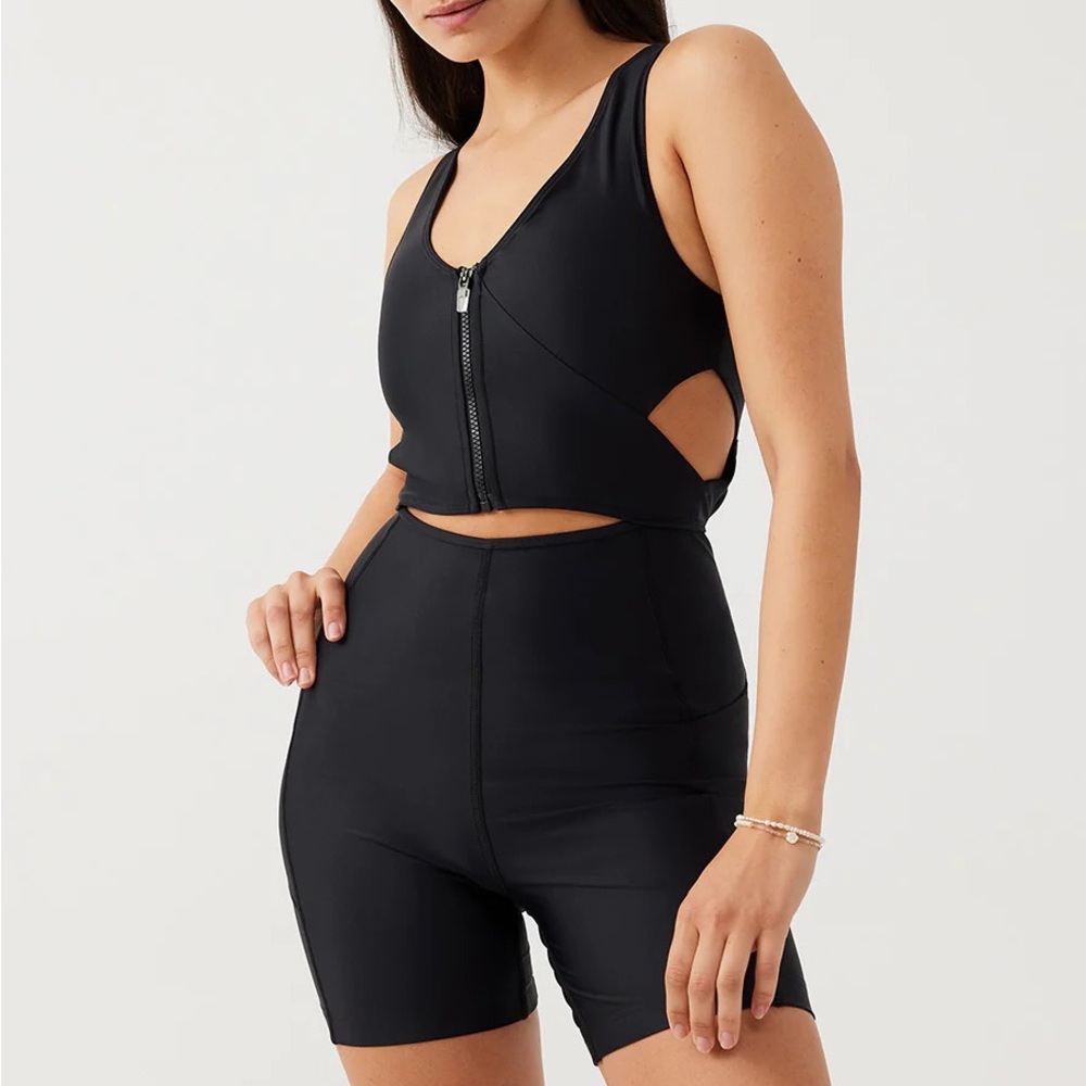 Outdoor Voices SplashKnit 6" Cutout Bodysuit Romper Black NWT